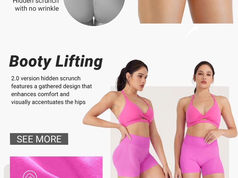 YEOREO Vision Hidden Scrunch Shorts Women's Seamless Butt Lifting Gym Shorts, High Waisted Tummy Control Workout Yoga Shorts