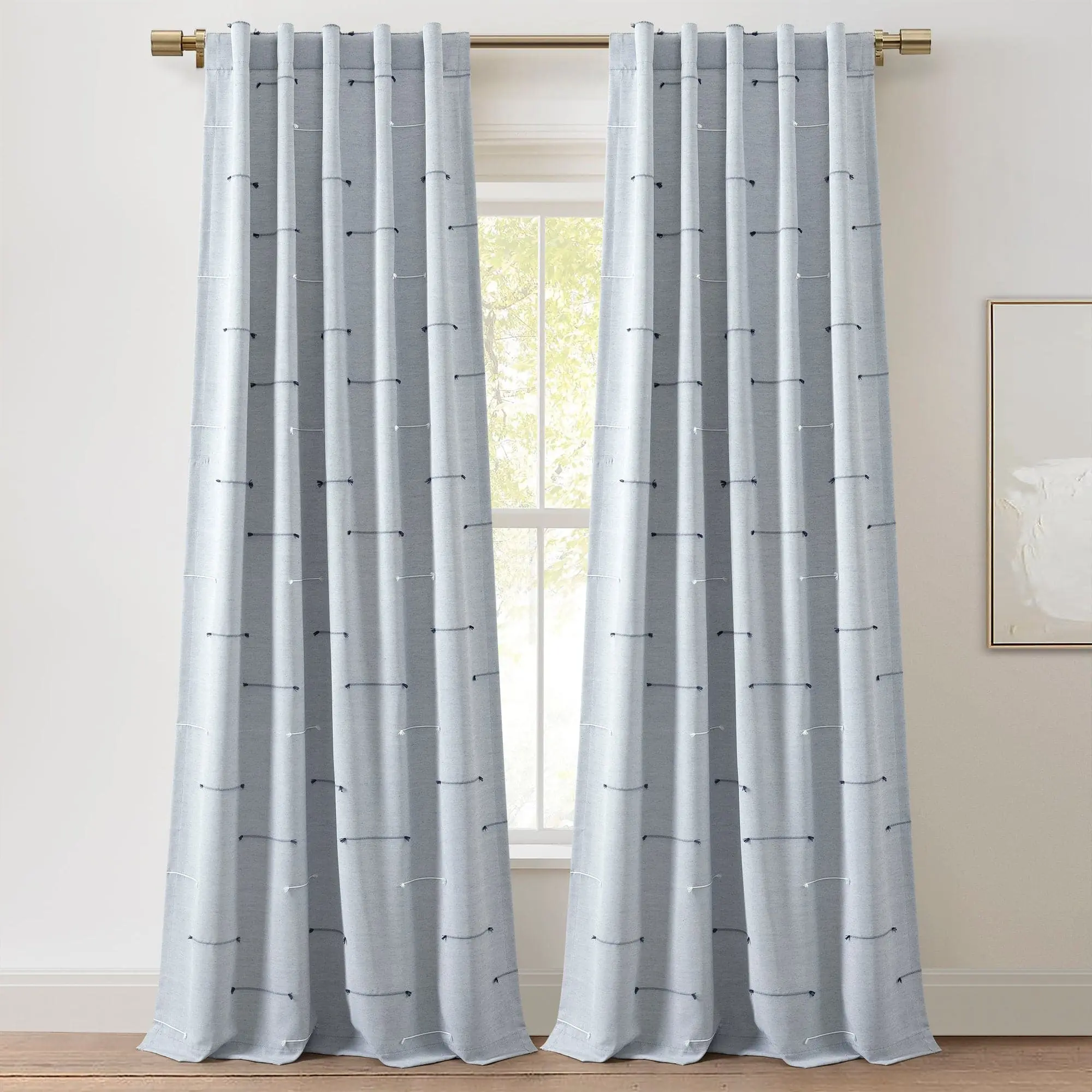 Lush Decor Boho Stripe Clip Jacquard Window Curtain Panel Set - 2 Polyester Panels, 42x84", 3" Rod Pocket, Machine Washable, Tumble Dry Low, Neutral Colors, Textured Fabric, Coastal Bedroom Window Drapes
