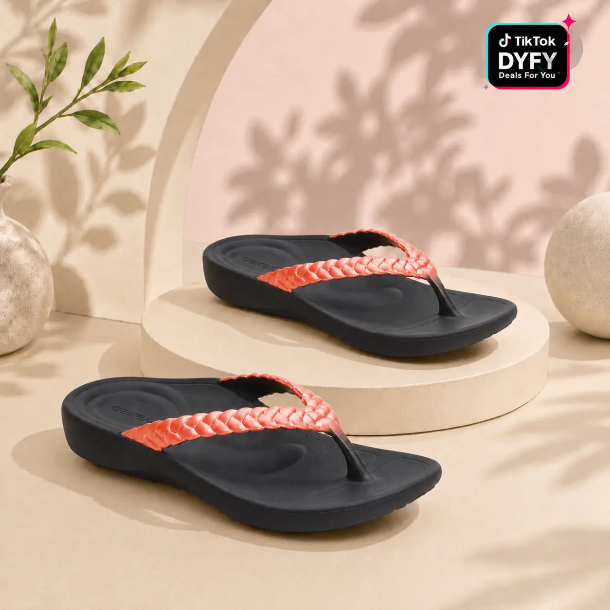 Aetrex Vicki Braided Thong Sandal - Coral Gloss, Women's Cushioned Walking Sandals with Arch Support for Foot Pain Relief & All-Day Comfort, Fashion Flip Flops Footwear