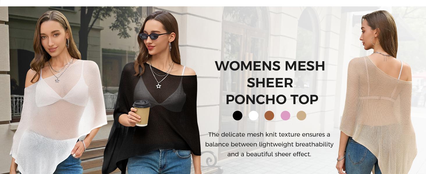 Fisoew Womens Sheer Poncho Top Lightweight Knit Bolero Shrug Mesh Off The Shoulder Y2K Going Out Beach Swimsuit Coverup #Springtok #TikTokShopJumpstartSale