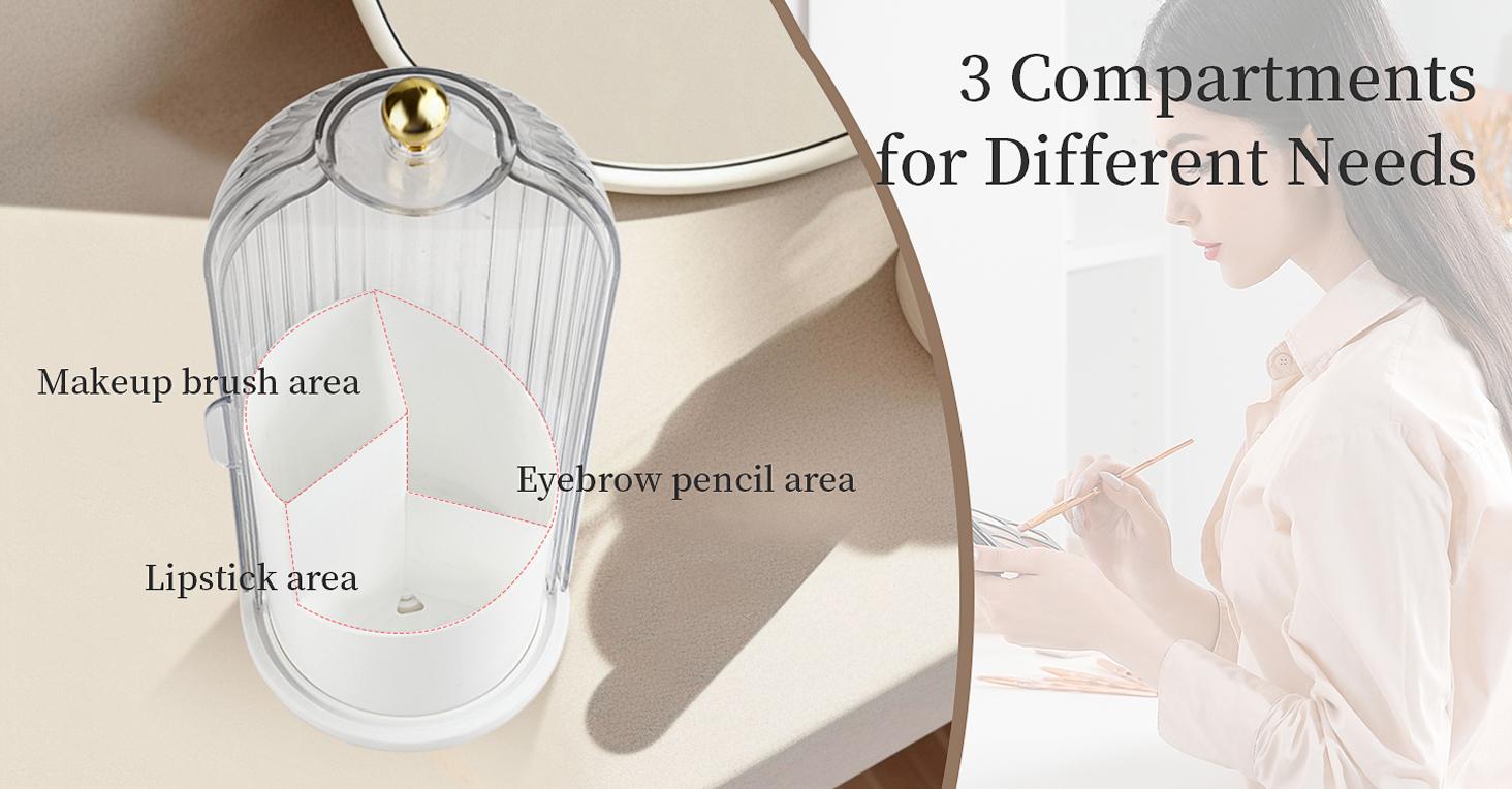 Dustproof Toothbrush Holder with Clear Sliding Door Lid, Rotating Electric Toothbrush and Toothpaste Holder for Bathroom Countertop, 3 Slots Transparent Make up Brushes Organizer for Vanity, Toothbrush Marker Pen Brushes Storage Basket, Beauty Essentials