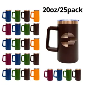 25pack 20oz Insulated Stainless Steel Engraving Coffee Mug with Copper Plated & Easy-Grip Handle - Double Wall Vacuum Thermal Travel Cup Bulk for Laser Engraving , Best Idea for DIY Custom