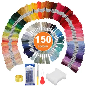 150Pcs Colors Embroidery Kit Set with Needles & Threads - DIY Projects Practical Polyester Thread Pack,Hand Embroidery Starter Kit for Beginners Adults