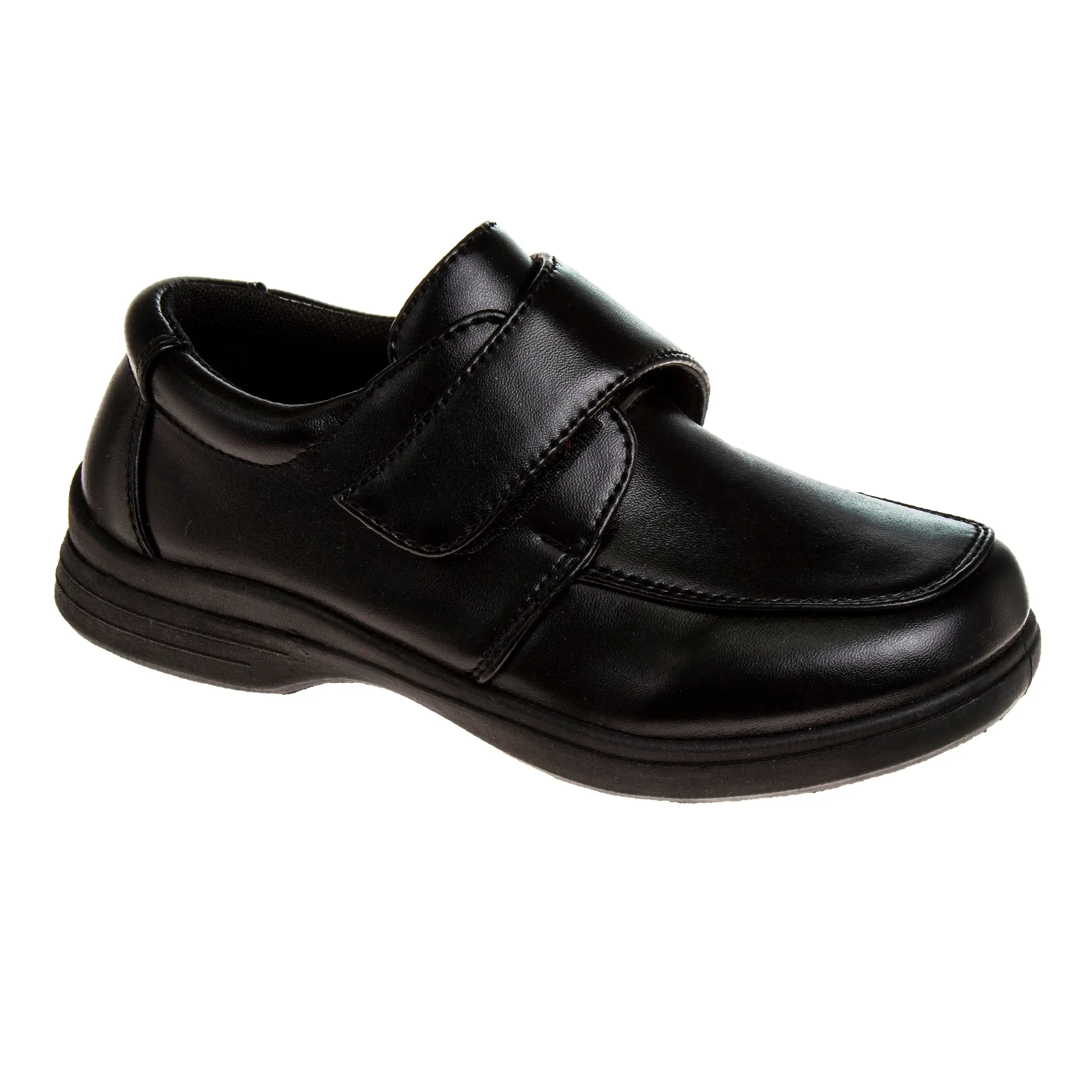 French Toast Boys' Black Uniform School Shoes, Low Top Faux Leather Dress Shoe with Velcro Closure, Comfortable for Children, Black Shoes