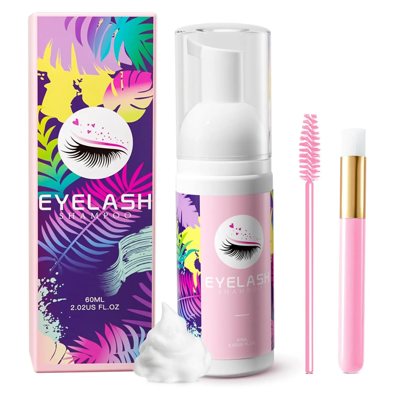 Halloween Fall Gifts Lash Shampoo for Lash Extensions 60ml Eyelash Extension Cleanser Halloween Fall Gifts Lash Shampoo Cleaning Kit with Shampoo Brush & Mascara Brush-No Irritating Foaming Eyelash Makeup Remover