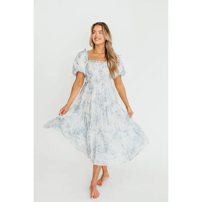 Cecilia 100% Cotton Smocked Maxi Dress in Baby Blue Foliage - Bump Friendly  - TikTok Shop