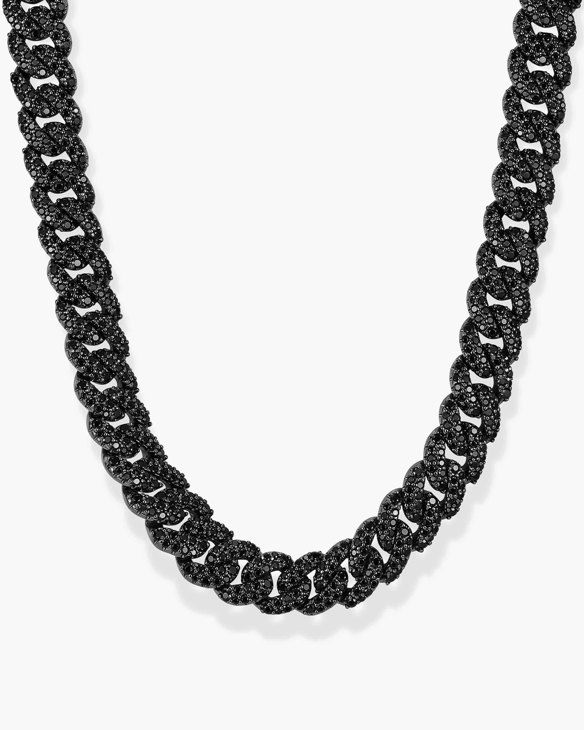 JAXXON Iced Out Cuban Link Chain 10mm - Black - Rhodium Bonded for Shine & Durability - Box Clasp