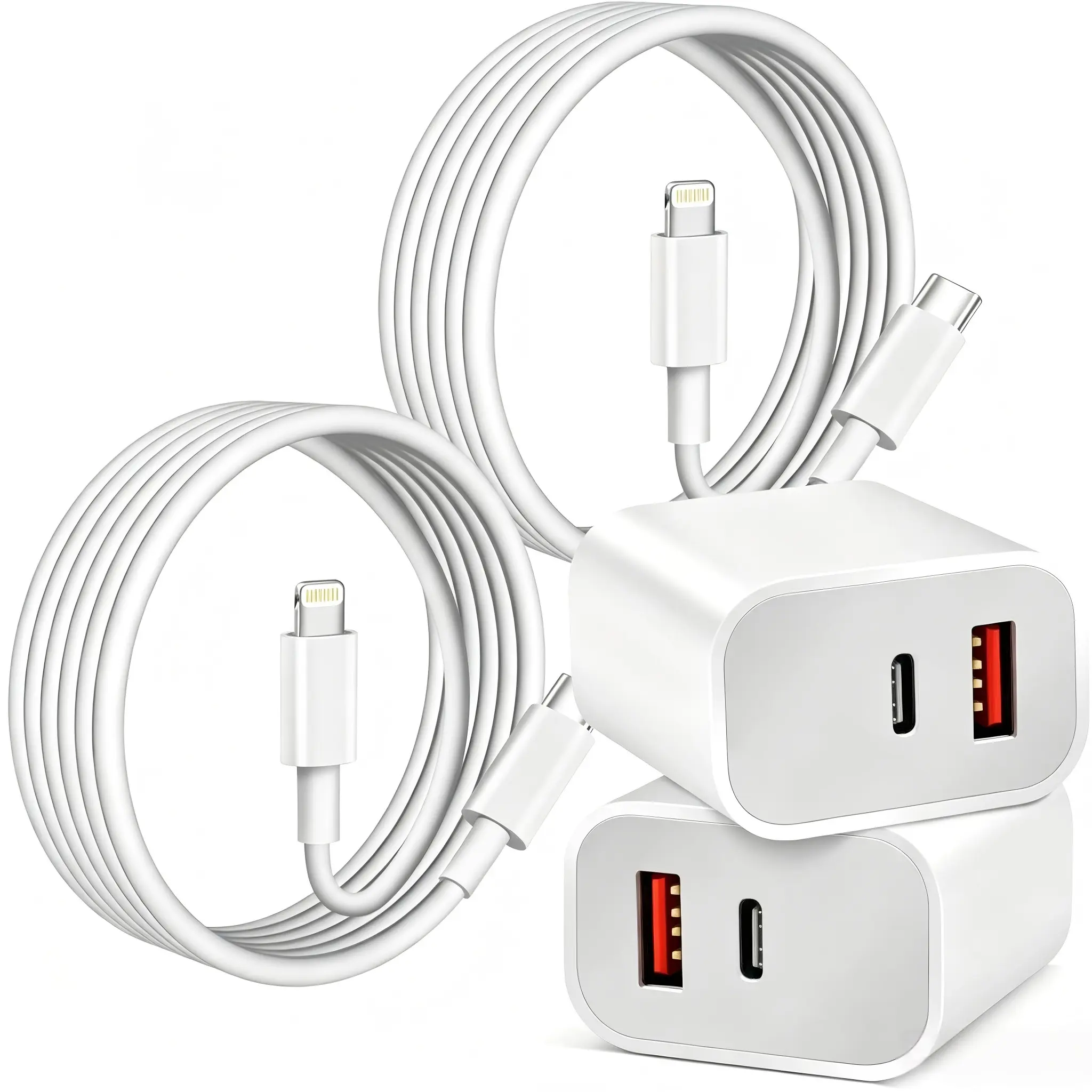 Fast Charger For iPhone 14, 20W Dual Port A/C Charging Adapter, 2Pack Quick Double Wall Charger Block with 6FT&10FT USBC to Lightning Cable for iPhone 14/13/12/11/ProMax/XS/XR