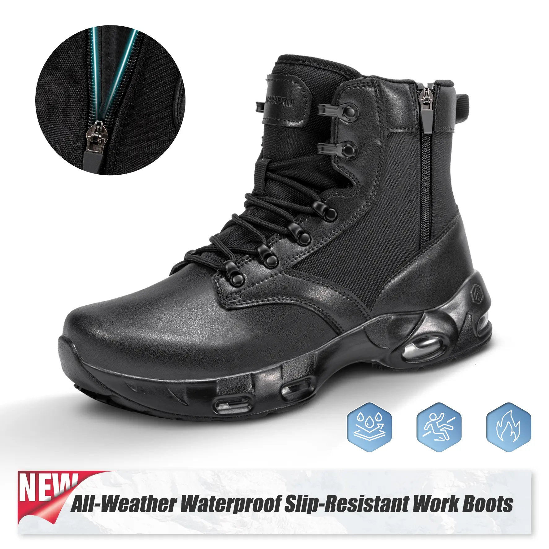 【BackToSchool】Men's Microfiber Leather Tactical Safety Footwear, Waterproof Non-Slip Lightweight Walking Shoes with Side Zipper, Arch Support Anti-Skid Non Slip Work Shoes for Daily Work, Hiking #tiktokshopsummersale