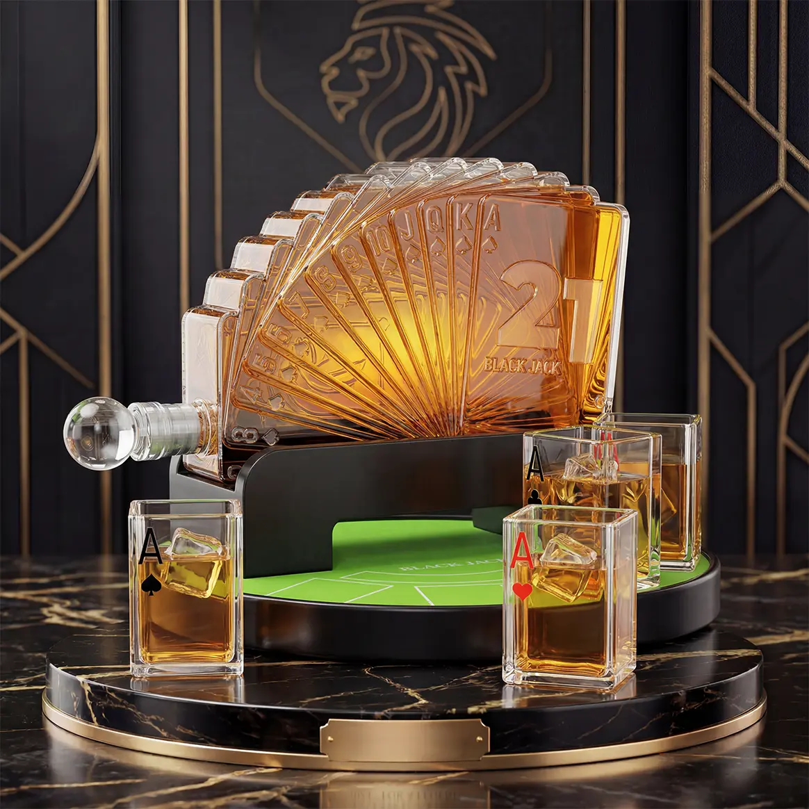 Man Cave Bar accessories,Kollea 37.2Oz Blackjack Whiskey Decanter Set,Casino Style Poker Stand & 4 Glasses,Luxury Gift Box,Empty Decanter,No Alcohol Included,Christmas&Valentine&Birthday Gifts for Men,Dad,Boyfriend,Game Day Drinkware,Home Decor