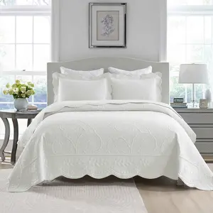 3-Piece Elegantly Embroidered 100% Cotton Oversized Quilt Bedspread Set TX