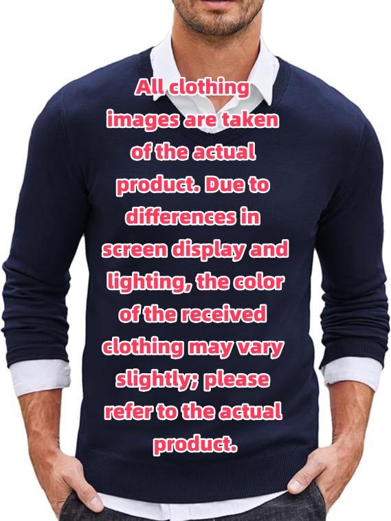COOFANDY Fall Outfits 2-Pack Knitted Ribbed V-neck Casual Jumper Knitwear Classic Fabric Lightweight Fashion Menswear Shirt Soft Sweater Office（Only the crew neck sweater is for sale）