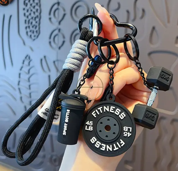 Colorblock Gym Dumbbell Design Keychain, Fitness Keychain for Women & Men, All-match Keyring for Birthday Gift, Fitness Set Lanyard PVC Fitness Series Soft Rubber Keychain Barbell & Dumbbell Decorative Pendant Bag Charm, Keychain For Bags