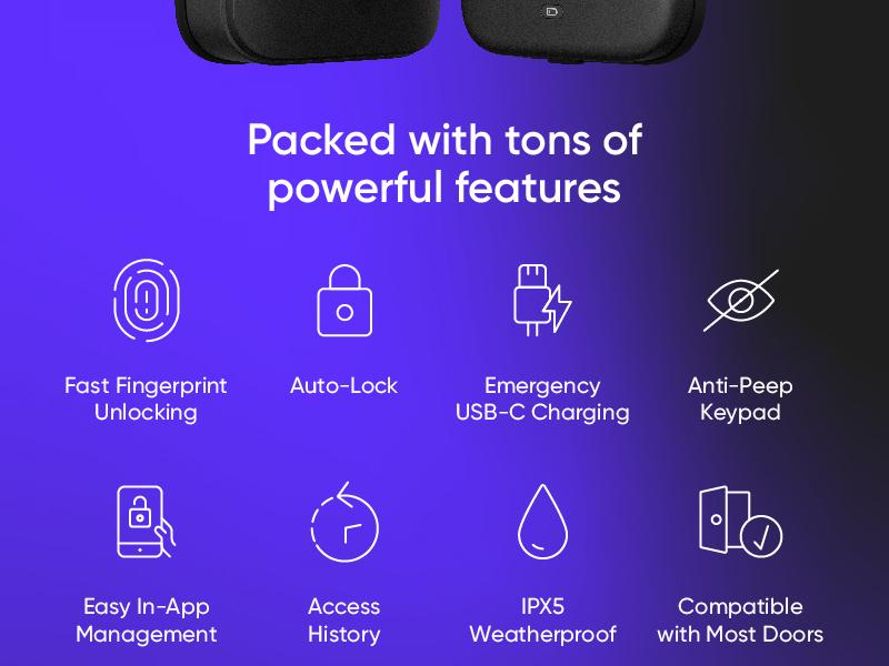 Wyze Lock Bolt — Fingerprint Keyless Security Lock, Smart Bluetooth Deadbolt Replacement, IPX5 Weatherproof, Auto-Lock, Smartphone Control