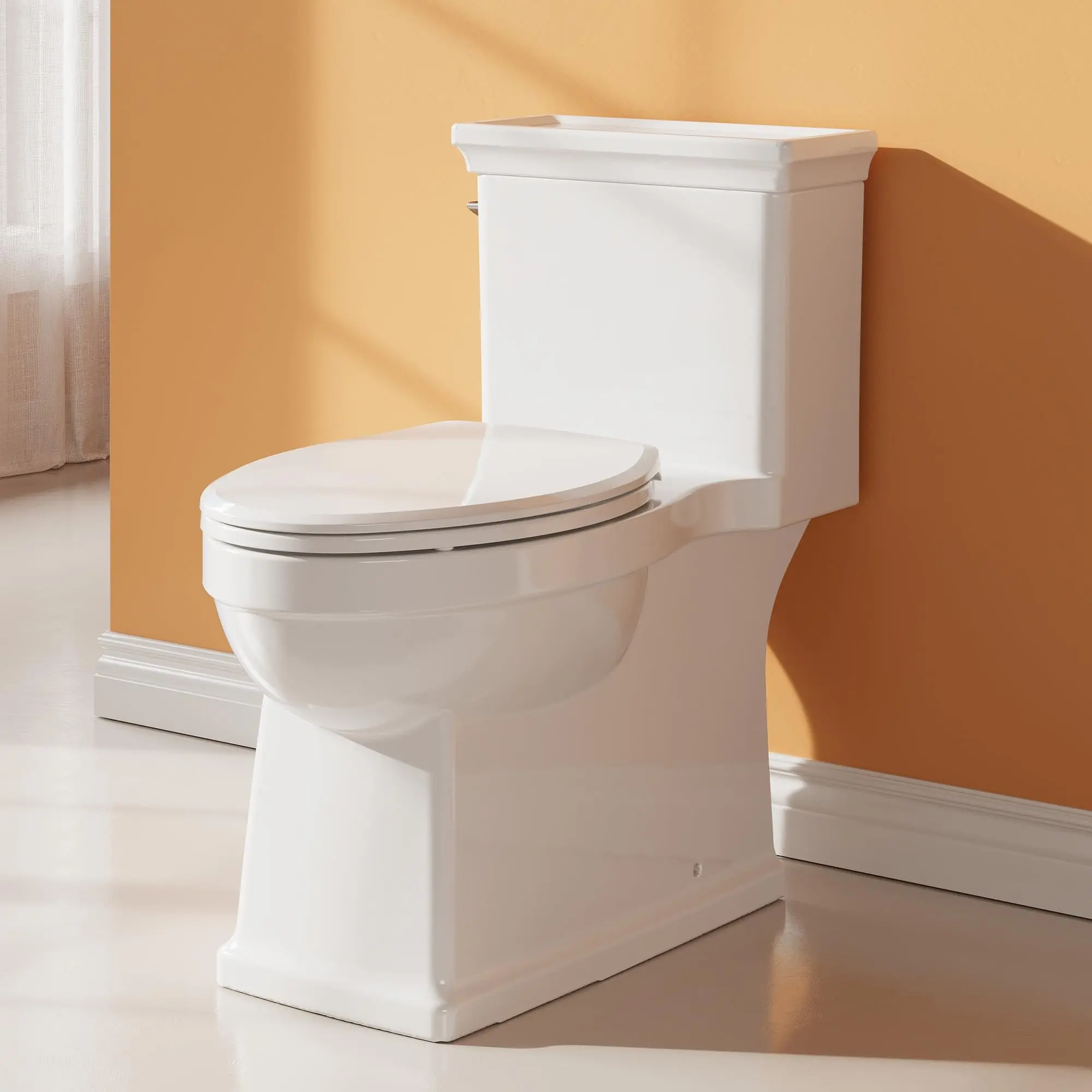 Garvee Comfort Height Toilet, Elongated Two-Piece Design with Soft-Close Seat, Efficient Single Flush, Durable Ceramic Build, Easy Installation for Home Bathroom