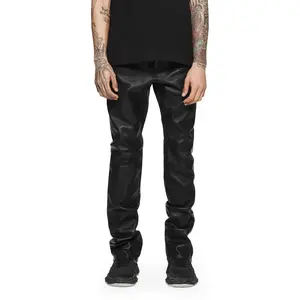 P004 FLARE JEAN - Black Stretch Leather
