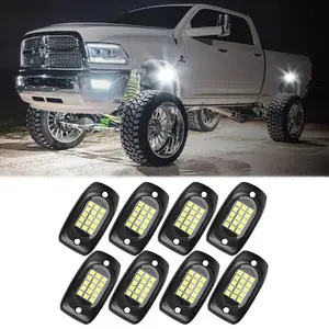 8PCS White Rock Lights Kit 12V Hardwire w/2-Core Extension Wires 6000LM Ultra Bright Universal Fit for SUV Truck Car