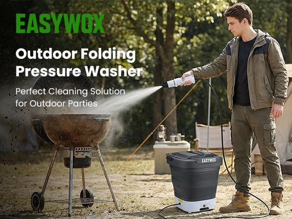 [Tiktok US Limited] EasyWox Portable Electric Pressure Washer with 3.2 Gal Tank, 4-in-1 Nozzle, Max 1200 PSI Foldable Cordless Power Washer, Type-C Charging, Portable Water Sprayer for Camping, Bike, Pet, Garden, Car Wash