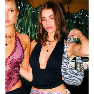 Low Key Icon Rib Knit Halter Crop Top