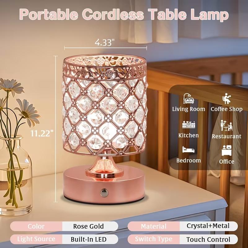 11in Rechargable Crystal Table Lamp, Small Touch Control Lamps Wireless Bedside Light for Bedroom Dining Table, Perfect for Gifts, Decoration
