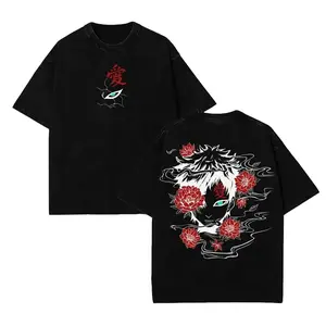 Gaara Red Flower Vintage Washed Tee – Naruto Unisex Oversize Anime Shirt graphic Oversized Manga T-shirt 90s