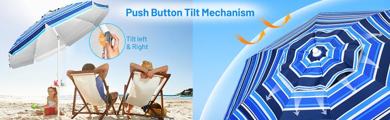 COSTWAY 6.5/7.2 FT Beach Umbrella, Portable Outdoor Umbrella with Sand Anchor, Adjustable Tilt, Steel Pole, Carrying Bag, Outdoor Sunshade Shelter with Cup Holder for Beach, Poolside