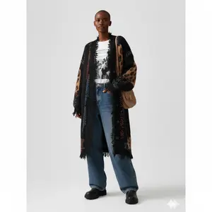 Longline Bohemian Animal Print Distressed Cardigan