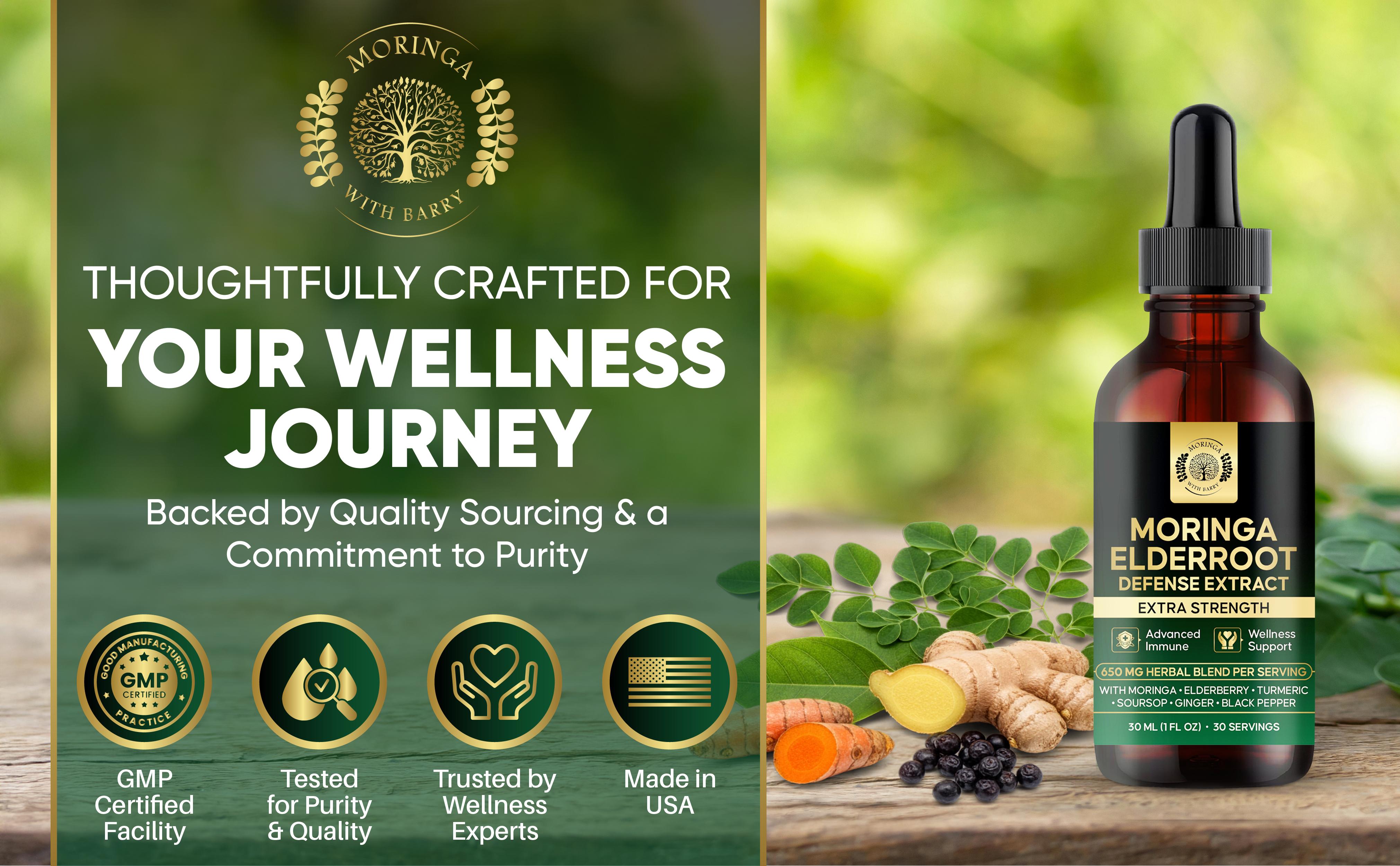 Moringa ElderRoot Defense Extract – Multi-Herb Botanical Drops with Elderberry, Turmeric, Ginger, Soursop & Black Pepper | 650 MG Herbal Blend for Daily Wellness & Immune Support Moringa ElderRoot Defense Extract – Multi-Herb Botanical Drops with Elderberry, Turmeric, Ginger, Soursop & Black Pepper | 650 MG Herbal Blend for Daily Wellness & Immune Support