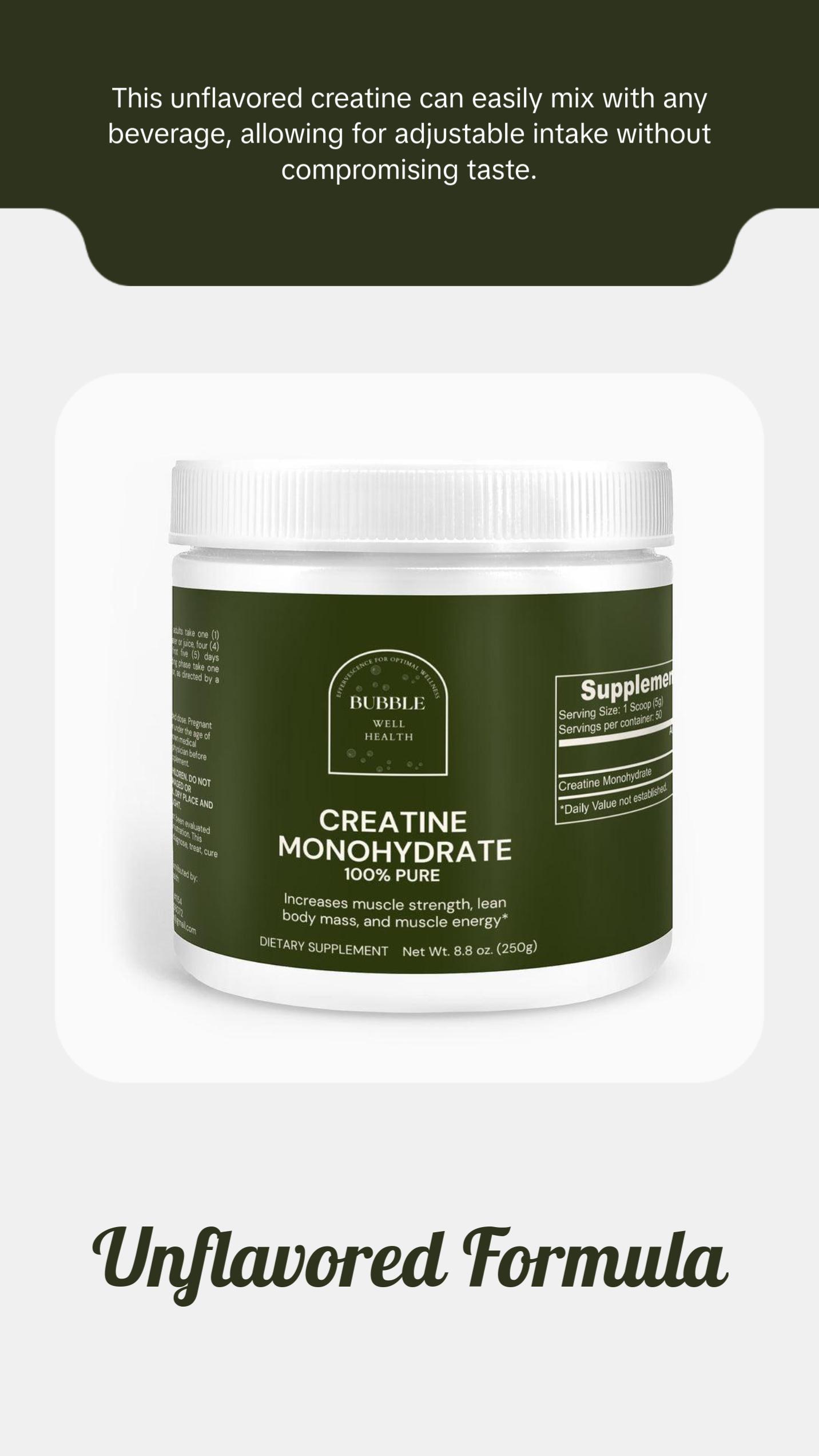 100% Pure Creatine Monohydrate Supplement for Optimal Exercise Performance and Muscle Protein Synthesis - Unflavored, 0.55lb (250g)