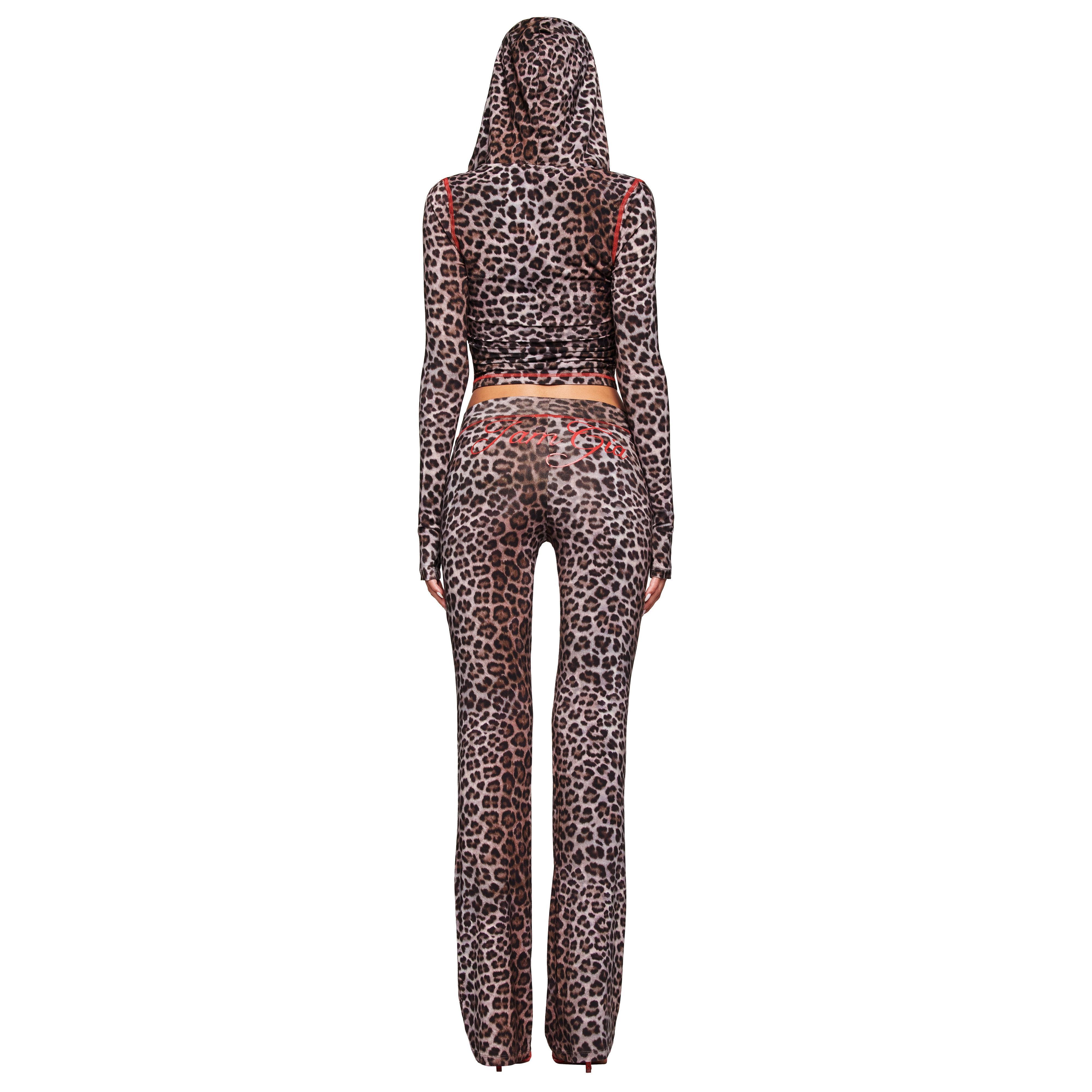 (New)European and American new cross-border fashion printed  street casual leopard print zipper long-sleeved jacket and pants set