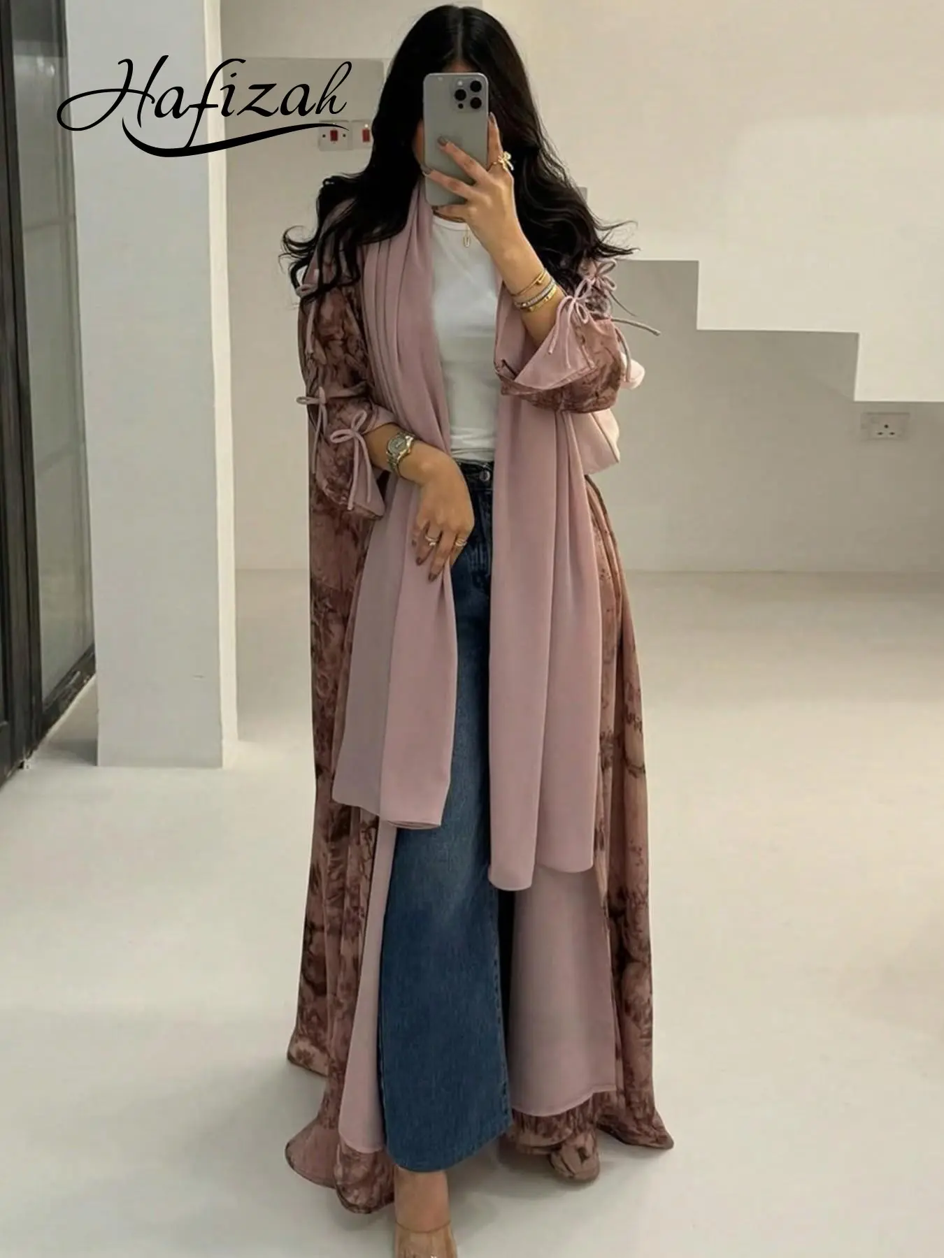 Hafizah Tie-Dye Loose Fit Abaya Outer Robe, Elegant Everyday Wear, All-Over Print, Middle Eastern Style Women's Clothing, All Seasons Wear, Womenswear