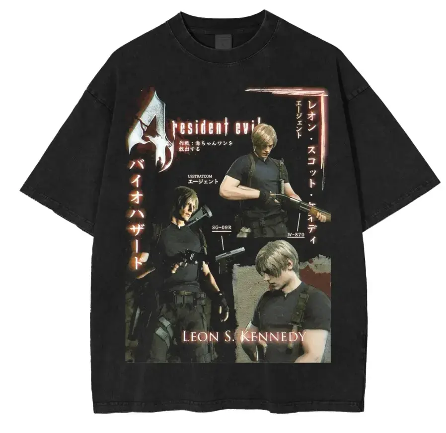 Resident Evil Leon S. Kennedy Graphic Tee, Video Game Character Shirt, Biohazard Themed T-Shirt, Retro Gaming Fan Apparel, resident evil shirt, resident evil merch, resident evil 4 shirt, Unisex Menswear Womenswear Top Vintage Distressed Shortsleeve