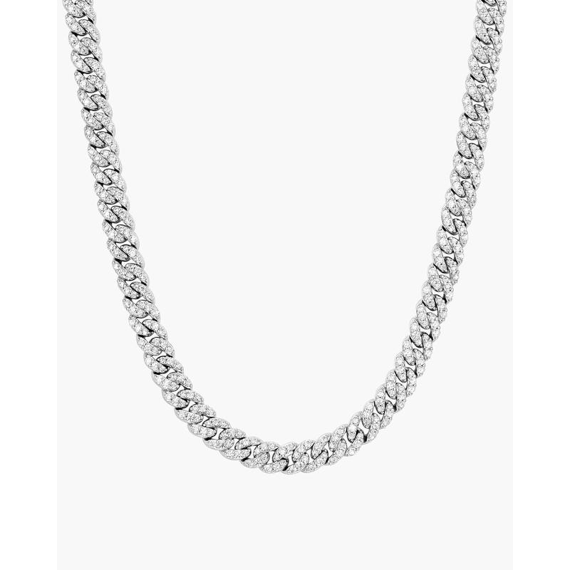JAXXON Iced Out Cuban Link Chain 5mm - Silver - Rhodium Bonded for Shine & Durability - Box Clasp