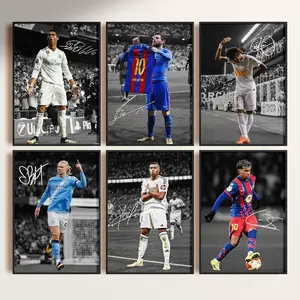 Football Legends Signed Posters of 6: Ronaldo, Messi, Neymar Jr, Mbappe, Haaland, Lamine Yamal, Soccer Wall Art ( Unframed-Print Only )