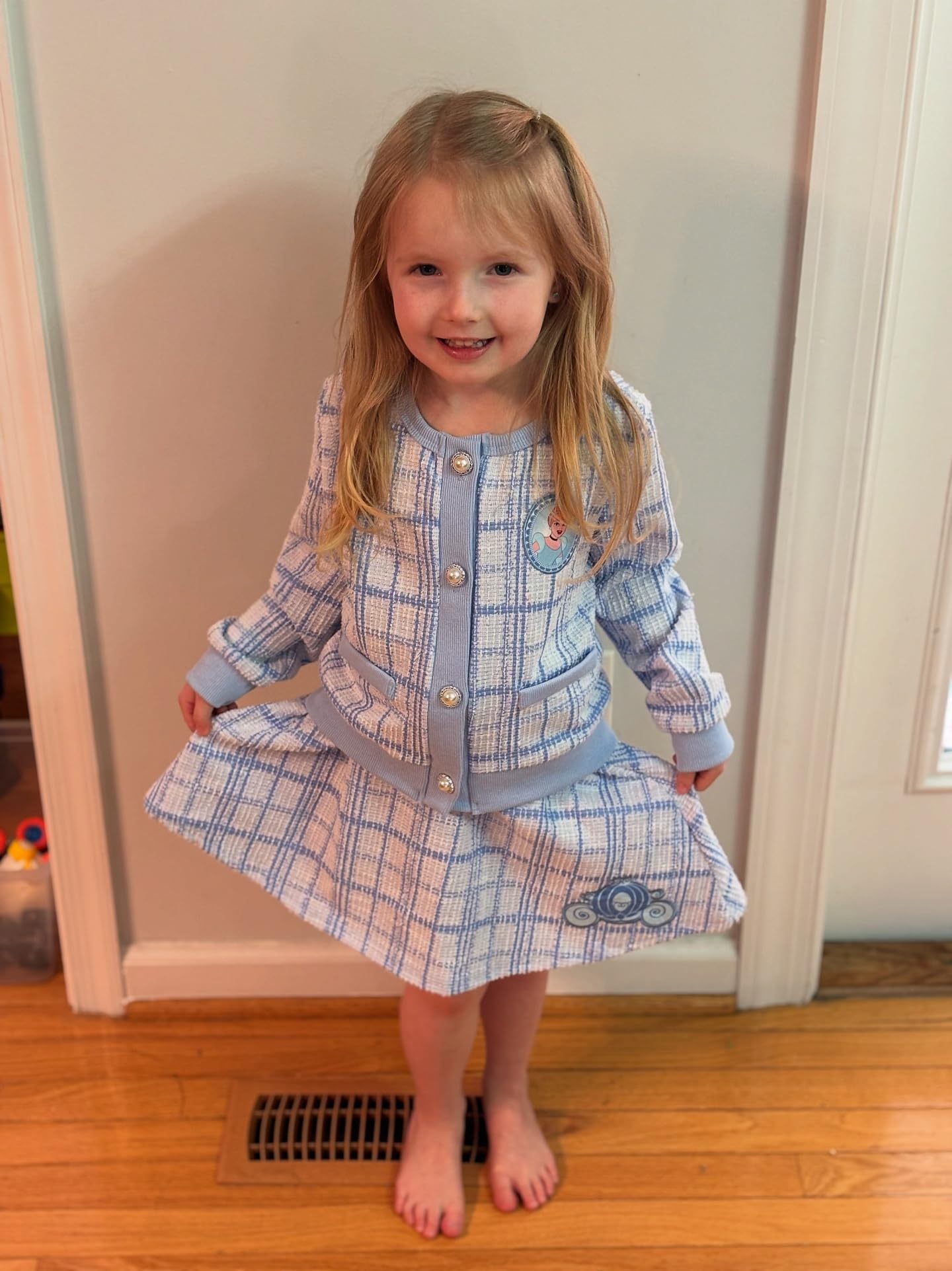 Disney Frozen Elsa Stitch Moana Minnie Toddler Girls 2 Piece Set Pearl Buttoned Knit Top Tweed Skirt Outfit for Kids Aged 2-7 Girly，SprIngGIowUp ,RefreshedLook