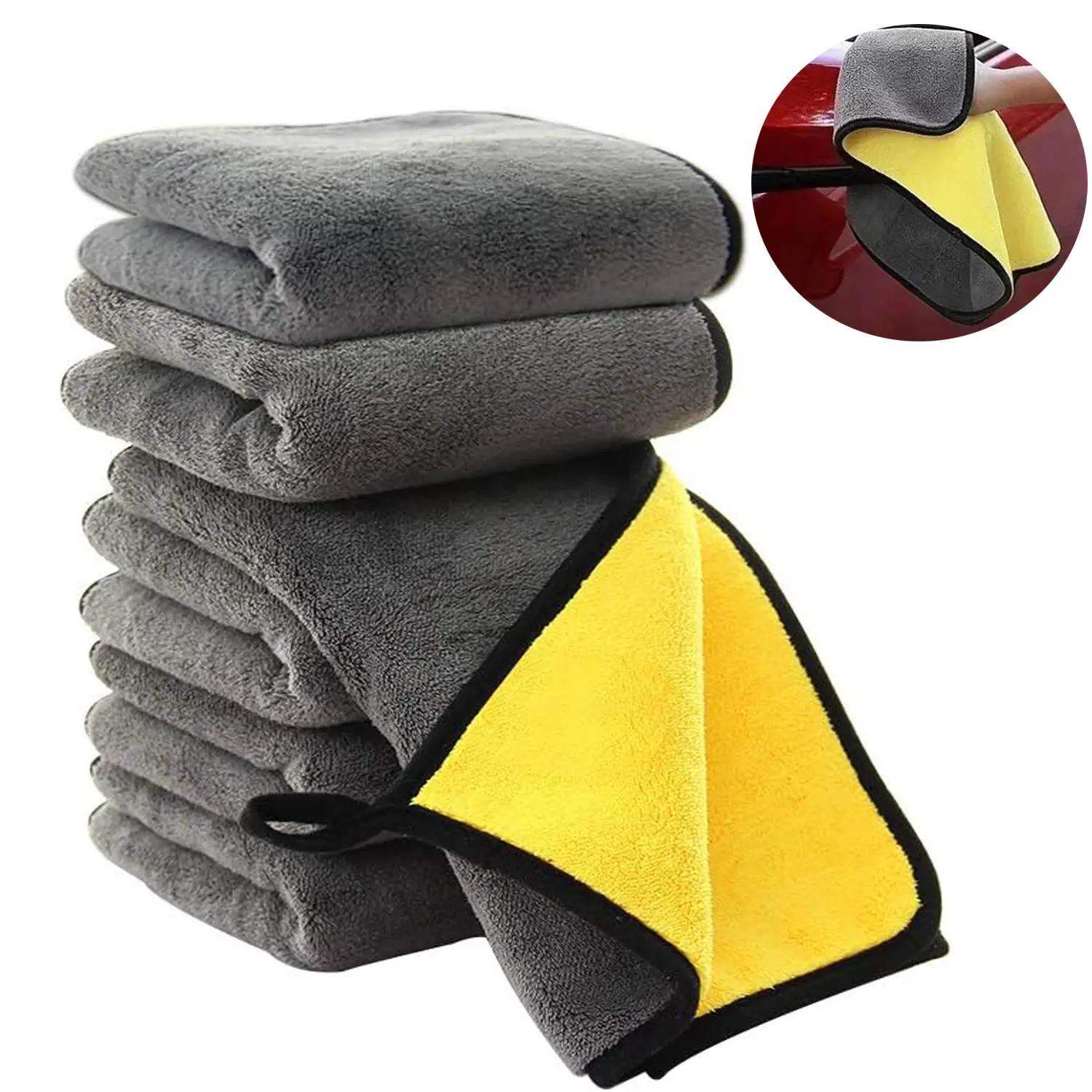 5 Pcs Microfiber Cleaning Towels for Cars,Thick Plush Microfiber Cleaning Cloth Dusting Cloth Auto Detailing Absorbent Towels for Car Kitchen Window, 11.8 Inch(Grey&Yellow)
