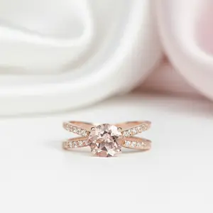 Solid 14k Rose Gold Round Morganite Engagement Ring