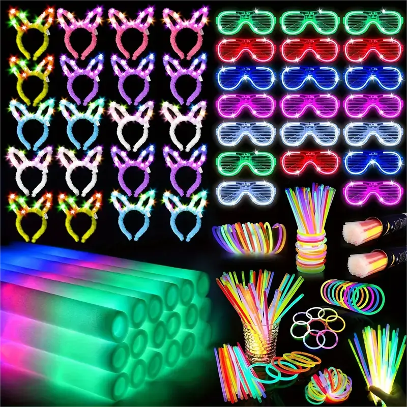 260pcs Multicolor-Party Set - Festive Supplies Kit with 20 Foam Sticks, LED Lights, Rabbit Ear Headbands, 200 Light Sticks for Birthday Decor, Weddings | summerwins Party Bags & Gifts
