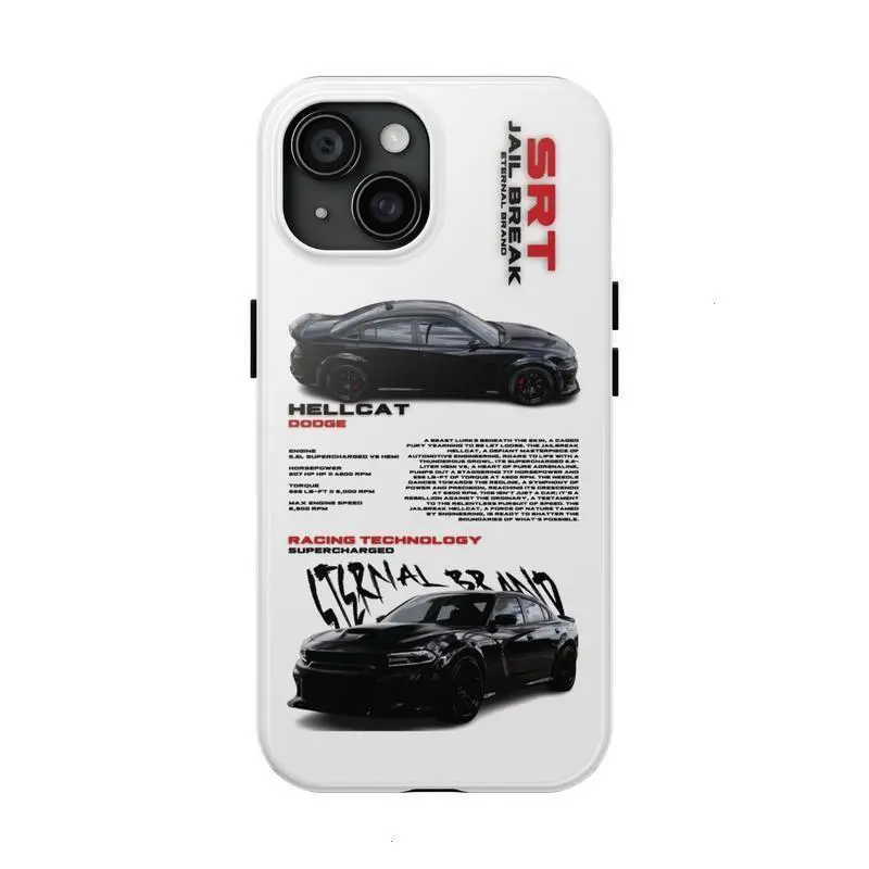 Custom Rubber Liner Guard Smartphone Case - Black SRT Hellcat Racing Car Design, Glossy Finish, Light Yet Tough Polycarbonate Heavy-Duty Shockproof Protector for iPhone 11 12 13 14 15 16 17 Pro Max Plus, Cellphone Accessory