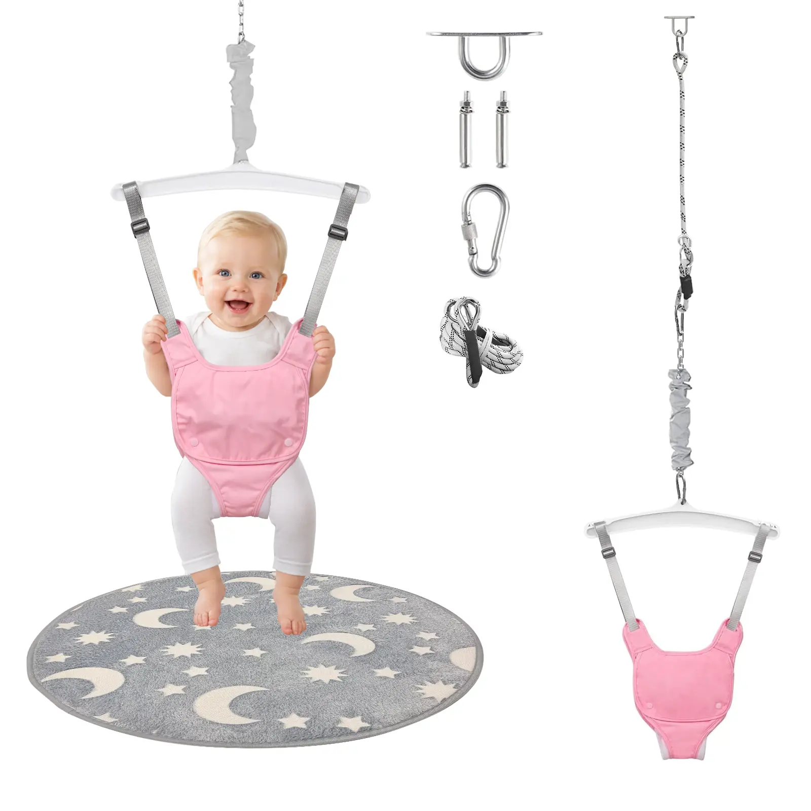 Baby Jumper with a Ceiling Hook for Infant & Toddlers with Adjustable Chain, Bouncers for Indoor/Outdoor, Baby Doorway Jumper with Soft Rug #tiktokshopbacktoschool
