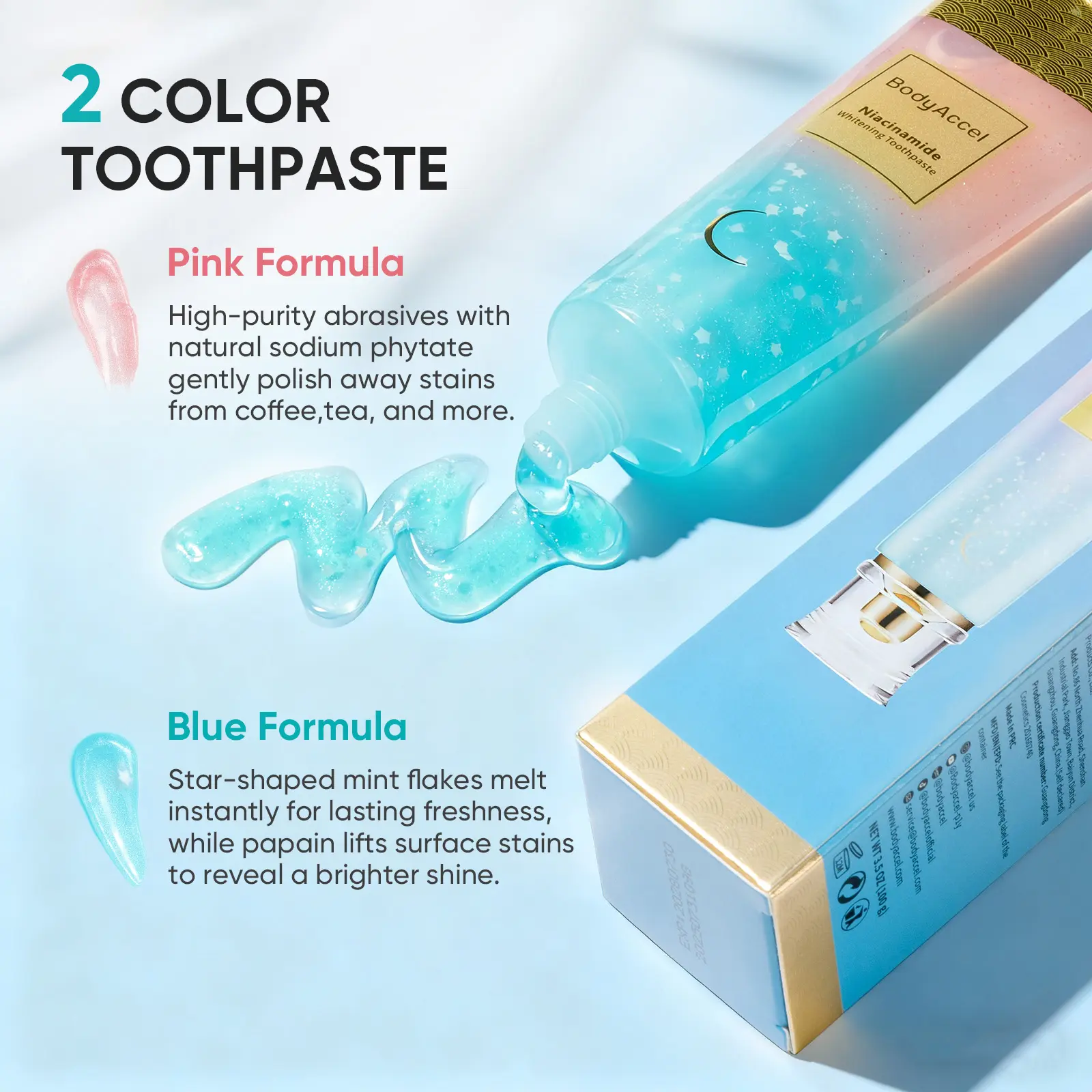 【BodyAccel】 Toothpaste's newest fast-acting whitening formula - derived from natural peach extract - niacinamide - glamvorateeth whitening-Live