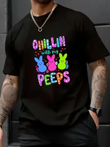 100% Cotton Unisex Chillin with My Peeps Easter Shirts for Women, Easter Bunny Tshirt, Funny Easter Gifts T-Shirt – Trendy Style, Soft Cotton, Instagram Ready Outfit