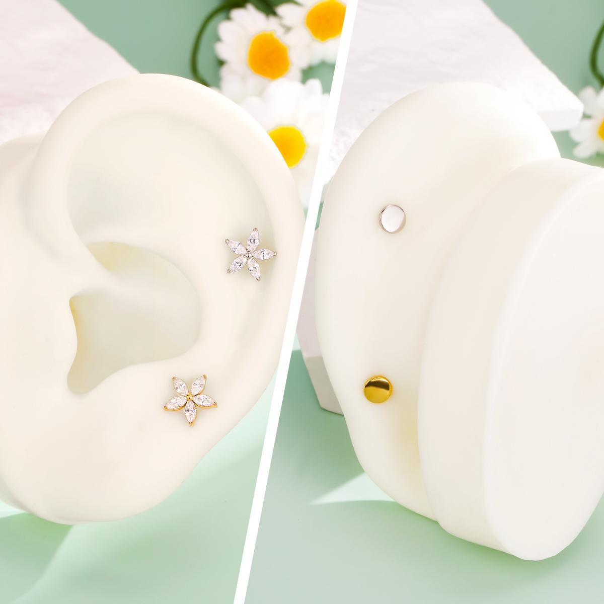 Oufer 16G Flower Threadless/Push Pin Flat Back Ashely Piercing Cartilage Stud Earring for Woman