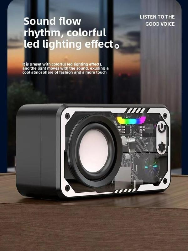 Hi-Fi 3D Sound Bluetooth Speaker with Transparent Mecha LED Light TF Card Support for Enhanced Audio Experience Immersive Sound & Visual Appeal