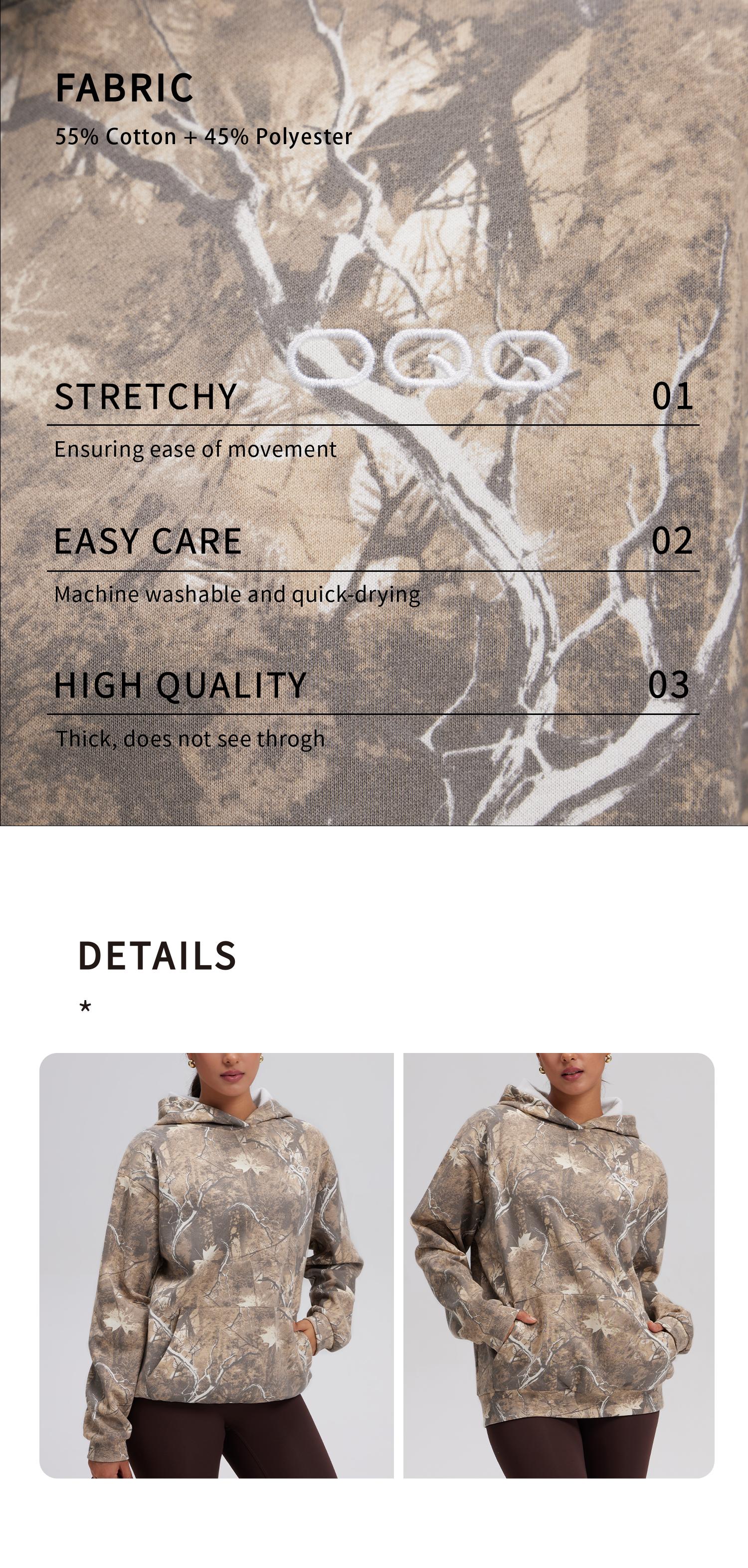 OQQ Womenswear Camo Printed Hoodies Oversized Sweatshirt Long Sleeve Casual Top Fall Trendy Pullover Hoodie with Pocket SpringStatements