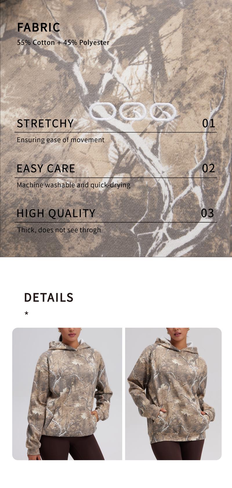 OQQ Womenswear Camo Printed Hoodies Oversized Sweatshirt Long Sleeve Casual Top Fall Trendy Pullover Hoodie with Pocket