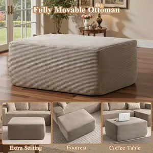 Weaxty 37" Ottoman for Couch, Plush Corduroy Memory Foam Ottoman,  Cloud Boneless Sectional Couch for Living Room, Foot Stools No Assembly Require