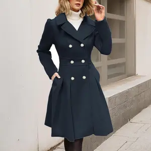 Women's Windbreaker Woolen Blend Coat Fashion Notch Lapel Double Breasted Thick Trench Coat For Women With Pockets ChaquetasGift