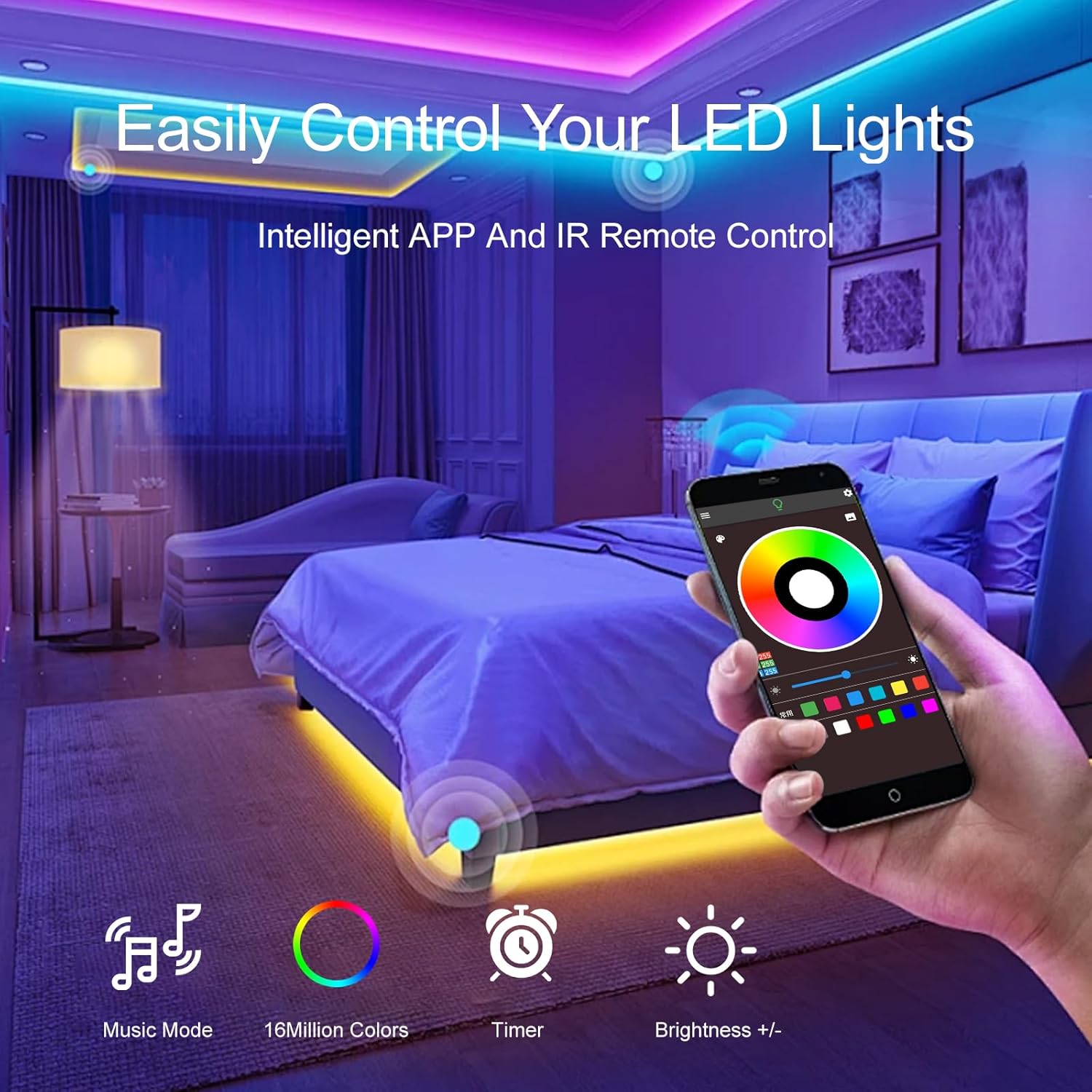 Led Lights for Bedroom 200 FT (2 Rolls 100 FT), with Remote and Application Control RGB Color Changing LED Strip Lights, Music Synchronization