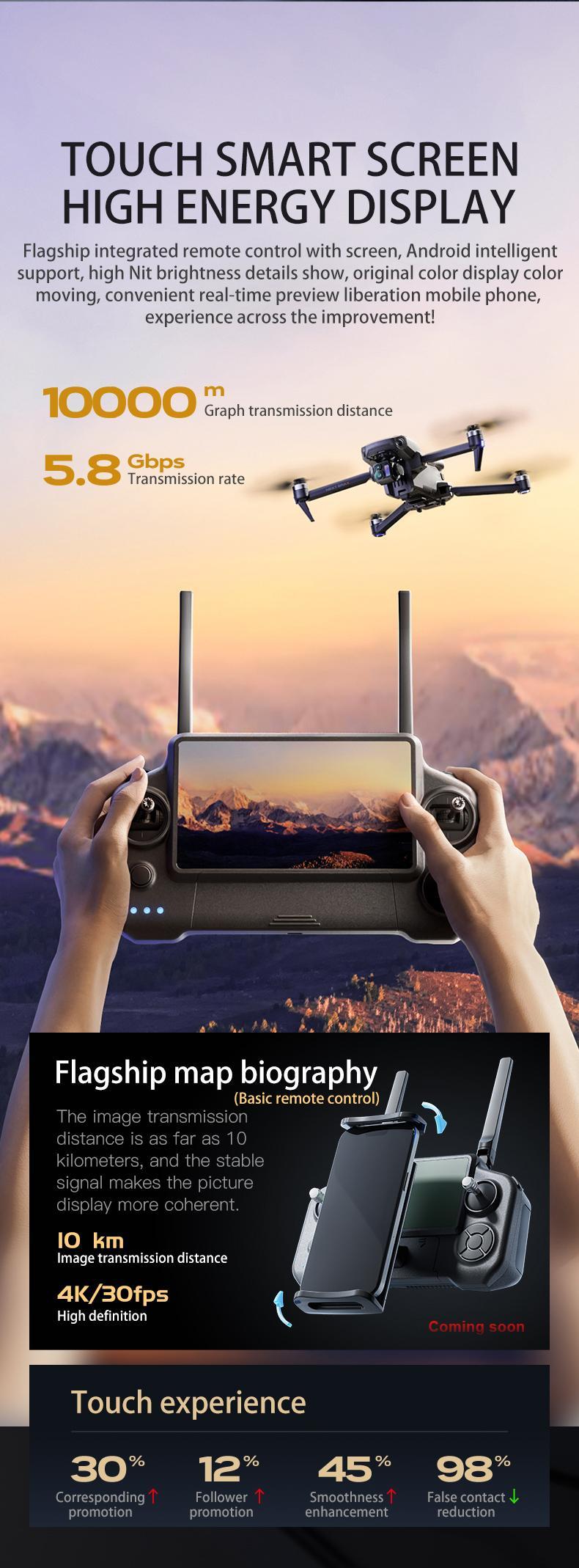 P7 MAX High-end Professional RC Aerial 8K Touch Screen Remote Control 20km Digital Image Transmission Brushless Toy Outdoor Drone